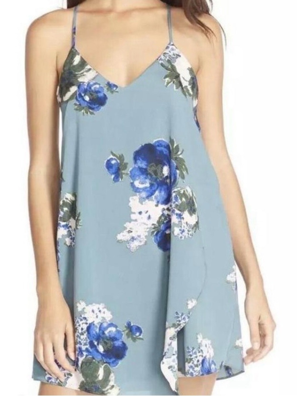 Free People Light Blue Floral Slip Cami Dress/Tunic size medium